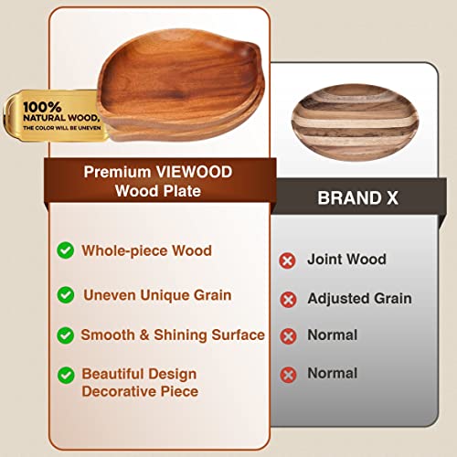 VieWood Leaf Wooden Plates Set of 4 Unbreakable Classic Appetizer Plates, Easy Cleaning & Lightweight for Dishes Snack, Dessert, Charger Plates (Khaya, 9.4x6.5) - color: Leaf Wood Plates (Set of 4)