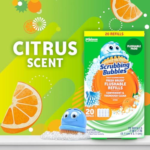 Scrubbing Bubbles Flushable Toilet Bowl Wand Cleaner Refills, Fresh Brush Cleaner Toilet Refill Pads, Removes Limescale & Odors, Citrus Scent, 20 Count (Pack of 1) - size: 20 Count (Pack of 1), style: Refill