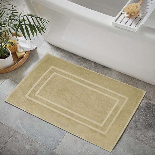 Feather & Stitch 2 Piece Towel Like Bath Mats (30x21 Inch) 100% Cotton Terry Bath Mats, Bathroom Shower Floor Mats [NOT A Bathroom Rug], Soft Absorbent Washable Mats - Linen - color: Linen