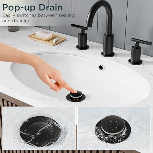 FORIOUS Bathroom Sink Drain with Overflow, Pop Up Drain Assembly with Detachable Basket Stopper, Anti-Explosion and Anti-Clogging Strainer, 304 Stainless Steel, Matte Black(2 Pack) - color: Matte Black(2 Pack)