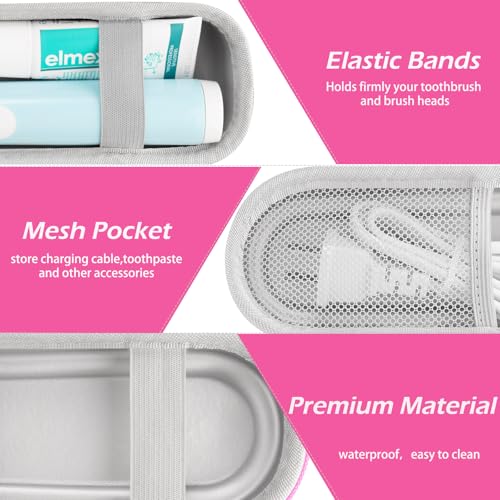 Toothbrush Travel Case for Oral B/Oral-B Pro 1000 1500 5000 7000 & Philips Sonicare 4100 1100 5300 5100 6100/iO Electric Toothbrush, Hard Protective Storage Bag (Pink case with toothbrush cap) - color: Pink case with toothbrush cap