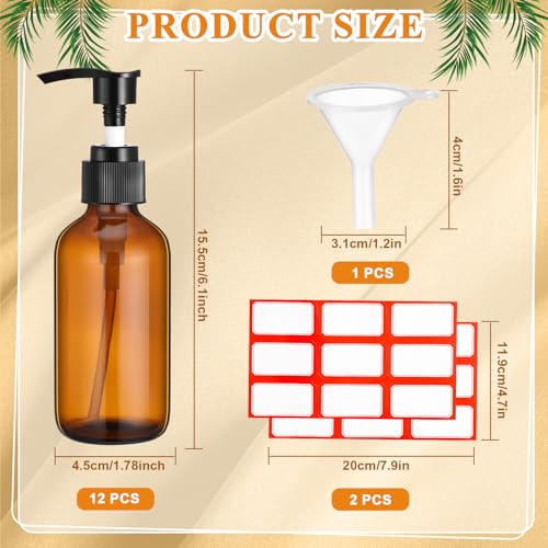 Tanlade 12 Pcs Glass Pump Bottle Dispenser 4 oz Travel Bottles with Pump Refillable Glass Containers for Toiletries Lotion Liquid Soap Shampoo Essential Oils Cosmetic Travel Accessories(Amber) - color: Amber