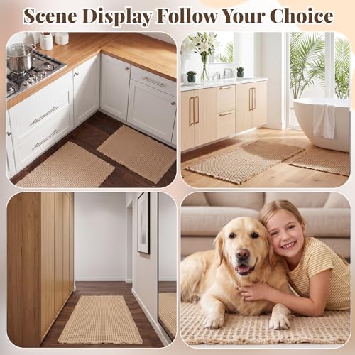 Tinideya Waffle Bath Mat Set of 2 Ultra Absorbent Non-Slip Bathroom Rugs Machine Washable Quick Dry for Shower Bathroom Kitchen Floor, Low Profile Fits Under Door, 18 x 30'' + 24 x 36''(Brown)