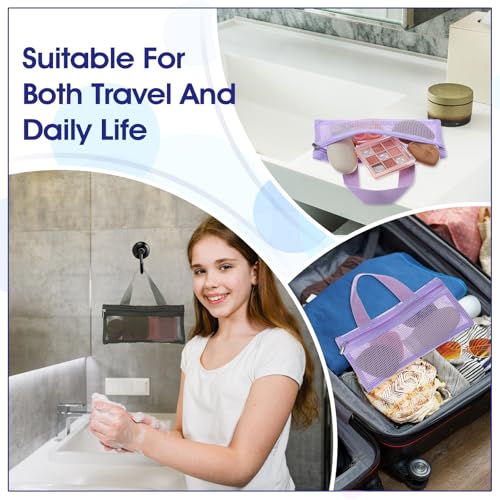 2 Pcs Toothbrush Pouch,Portable Travel Toothbrush Bag,Mesh Toothbrushes Travel Bag for Men and Women,Square Mesh Storage Bags with Zipper(Army green, Purple)