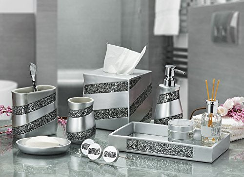 Creative Scents Silver Mosaic Bathroom Cup - Electric Toothbrush and Toothpaste Holder for Bathroom - Tooth Brush Holder Tumbler Cup for Toothbrushes, Toothpaste or Makeup Brushes (Silver)