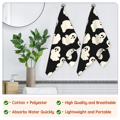 Halloween Hand Towels for Bathroom 14.4 x 28.3 Inch Cute Ghost Bath Towel Set of 2 Halloween Black Hand Towel Holiday Kitchen Towels for Bathroom Hotel Gym Spa Decor - color: Ghost Black