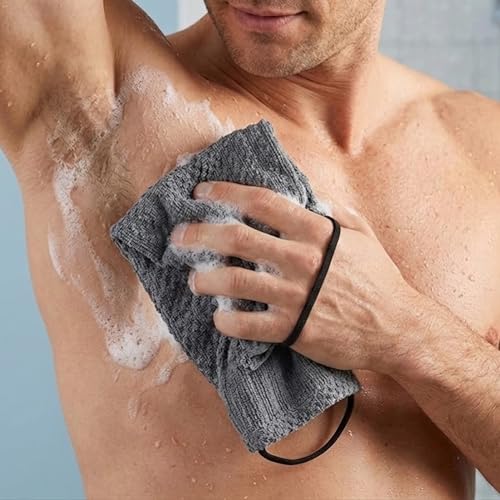 Yiclick Dual-Textured Exfoliating Washcloth Towel - Back Scrubber for Use in Shower Bath, Exfoliating Body Scrubber Exfoliator, Japanese Exfoliate Loofah Lufa Sponge Wash Cloth for Women Men - color: Charcoal