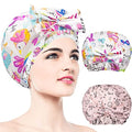 2 PCS Extra Large & Adjustable Shower Caps, Waterproof Bow Knot Hair Cap | Reusable & Double Layer Bathing Cap for Women, Waterproof Outer & EVA Lining, for Shower, Spa, Makeup, for All Hair Lengths - color: 2-2pcs-Light