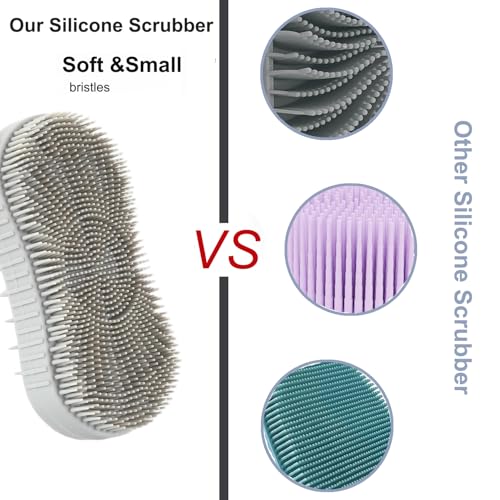 Silicone Body Scrubber, Double Sided Exfoliating Brush with Soft Flexible Bristles, Scalp Massage and Shampoo Tool with Hanger Loop(Grey) - color: Grey