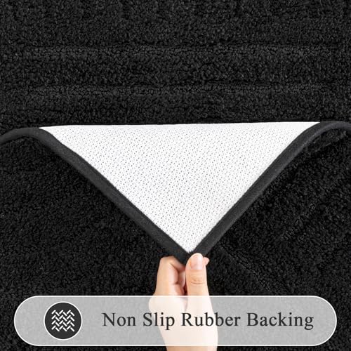 SHACOS Bathroom Rugs Sets 5 Piece Ultra Soft Absorbent Microfiber | Bath Mat with Bath Runner, U Shape Contour Rug, Toilet Lid Cover, Non Slip Machine Washable Carpet for Bedroom, Black - color: Black