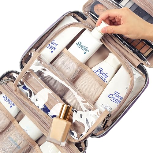 NISHEL Travel Toiletry Bag for women, Portable Hanging Organizer for Travel-Sized Shampoo, Conditioner, Brushes Set, Makeup Accessories, Medium Size, Purple - color: Purple, size: Medium