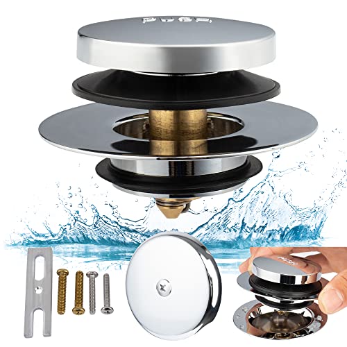 Artiwell Chrome Universal Bathtub Drain Conversion Kit - Easy Installation Tub Drain Replacement Trim with 1-Hole Overflow Face Plate and Pop-Up Tub Stopper, Chrome Plated - color: Chrome Plated
