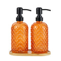 12Oz Glass Soap Dispenser with 304 Black Rustproof Stainless-Steel Pump, Refillable Glass Soap Dispenser for Kitchen, Bathroom, Farmhouse (2pack& Tray) - color: Orange-2pack& Tray