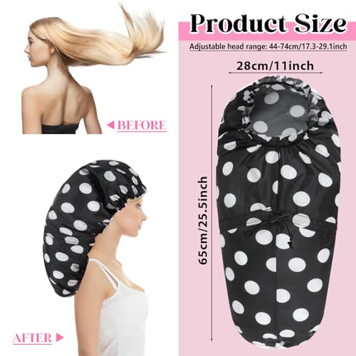 2 Pcs Large Shower Cap for Braids, Extra Long Shower Cap for Women Long Hair & Locs, Waterproof Hair Bonnets for Dreadlocks Drawstring Bath Caps for Women & Men (Polka Dots, Black) - color: Black, Polka Dots