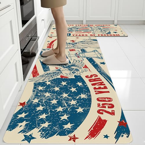 250th Anniversary Kitchen Rug Set, Patriotic Anti-Fatigue Mats with American Flag & 1776-2026, 2-Piece Non-Slip Washable Rubber Mats for Sink Laundry, 15.7"×27.5" & 15.7"×47" - color: 250th-1, size: 15.7×27.5+ 15.7×47