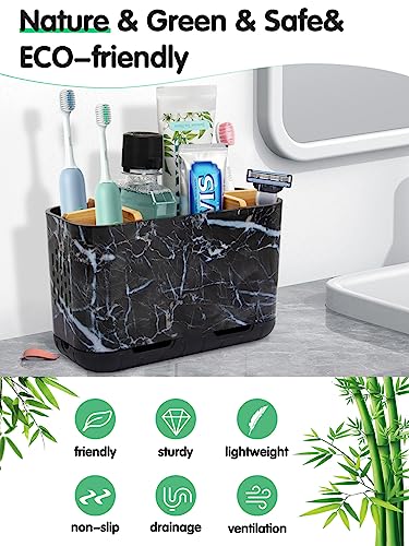 GFWARE Marble Toothbrush Holders, 5 Slots Bamboo Toothbrush and Toothpaste Holder for Bathroom Counter with Drainage, Kids Electric Toothbrush Organizer, Black Toothbrush Holders for Bathrooms - color: Marble-l