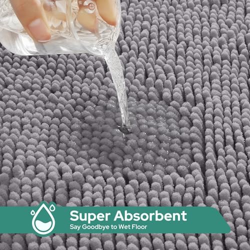 HOMEIDEAS Bathroom Rugs Sets 3 Piece, Chenille Bath Rugs Soft Absorbent Non Slip Washable Bath Mats with Toilet Lid Cover, Perfect for Bathroom(Grey) - color: Grey, size: 20"x32"+U 20"x24"+Cover 18"x21"