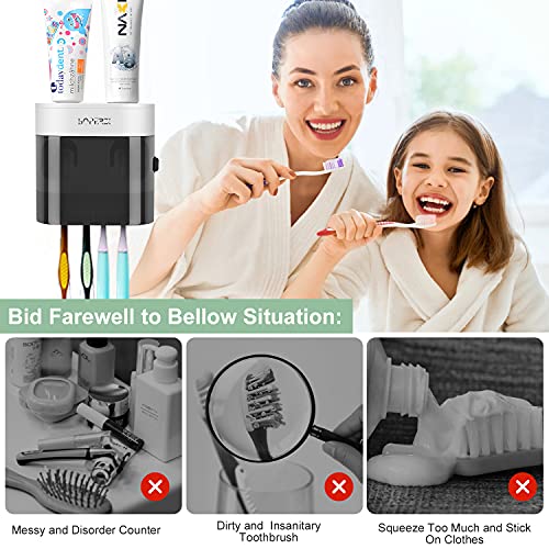 Boperzi 2 Pack Electric Toothbrush Stander and Toothbrush Holder Wall Mounted Automatic Toothpaste Dispenser Dustproof Cover Toothbrush Holder for Shower Bathroom Set Kids Family(Black+2 Pack) - color: White/Black