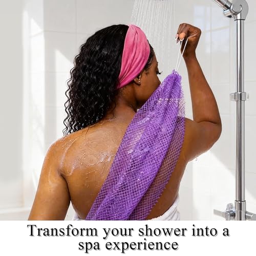 SubSahara Authentic African Net Sponge - 4 Pack Exfoliating Bath & Shower Loofah Sponge for Body & Face, Gentle Scrubber for All Skin Types, Travel, Durable - color: Golden,blush Powder,green,purple