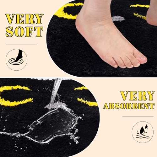 Toilet Rug - Cute Cat Rugs U Shaped Washable,Soft and Absorbent Bath Rug,Non Slip Toilet Bath Mat,Bathroom Contour Rug for Toilet Base(Black, 24" x 20") - color: Black, size: 24" x 20"