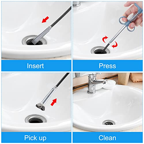 HARFINGTON Flexible Grabber Claw Pick Up Tool 63 Inch 4 Claws Stainless Steel Sewer Cleaning Hook Unclog Sink Sewer Hair Drain Cleaner Tool Sink Unclogger for Toilet Bathtub Sewer Grey - color: Gray, size: 63 Inch