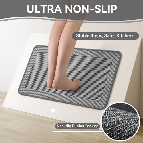 Kitchen Mats for Floor, 17''x30'' Washable Non Slip Absorbent Kitchen Mat, Braided Kitchen Runner Rug, Kitchen Sink Rug, Grey - color: A Linear Grey, size: 17''x30''