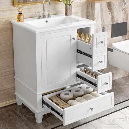 Linique 24" Modern Bathroom Vanity with Sink Combo Set, 3 Drawers, Soft Closing Door with Organizer, White - color: White, size: 24"/ Door with Organizer