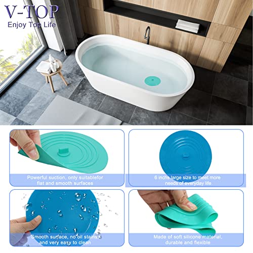 V-TOP Kitchen Drain Strainer Stopper 4 Pack, Universal 6 Inch Silicone Plug Anti-Clogging Stopper Cover, 4.5 Inch Stainless Steel Basket Strainer Food and Hair Catcher - color: 6" Blue & Green