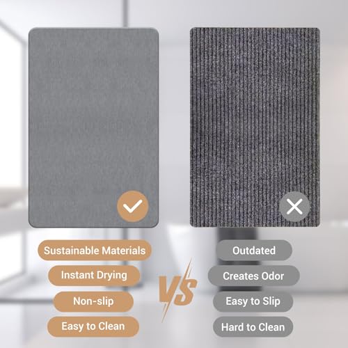 THMINS Large Stone Bath Mat, 24''x16'' Non-Slip Diatomaceous Earth Stone Bath Mat, Super Absorbent Quick Drying for Bathroom, Easy to Clean - color: Grey, size: 23.6x15.4''