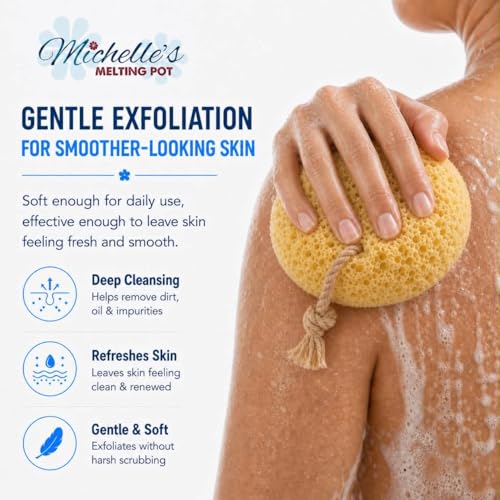 Michelle's Melting Pot Exfoliating Foam Sea Sponge, Natural Feel, Shower Loofah, Bath Sponge, Rich Lather (Set of 3)
