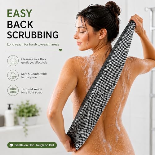 Blissal Exfoliating Towel, Back Scrubber for Shower, Exfoliating Washcloth | Easy Back Reach, Gentle Daily Exfoliation, Quick-Dry Loofah Alternative