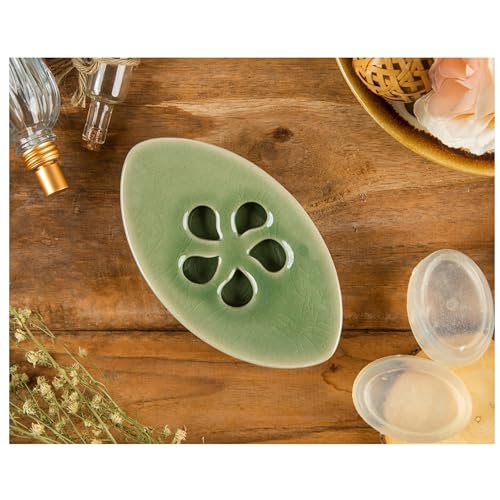 Ceramic Soap Dish with Self Draining Tray for Bar Soap, Bathroom, Kitchen (Green No.1) - color: Green No.1