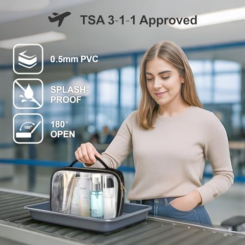 PACKISM Clear Makeup Bag Foldable - TSA Approved Toiletry Bag for Travel | Metal Zipper, Reinforced Seam, Water Resistant, Medium for Carry-on, Large for Checked Luggage, for Car Storage Organizer - color: 2 Pack Glitter Textured White, size: Hybrid Trave