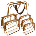 APREUTY Clear Makeup Bags, TSA Approved 6Pcs Cosmetic Makeup Bags Set Clear PVC w/Zipper Handle Portable Travel Luggage Pouch Airport Airline Bags Bathroom (Coffee) - color: Coffee-6PCS(Large+Medium+Small)