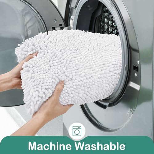 HOMEIDEAS Bathroom Rugs Set 2 Pieces, Ultra Soft Non Slip Absorbent Chenille Toilet Bath Mat Set (White) - color: White-white, size: 1'8" x 2'8" (U Shape 20"x24"+20"x32")