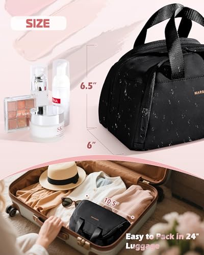 Marscamd ravel Makeup Bag for Women, Lay-Flat Toiletry Organizer, Black | Lay-flat design, waterproof wet & dry pockets, 3-section organization & lightweight carry - color: Black