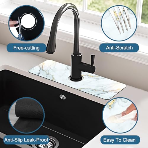 Faucet Mat for Kitchen Sink Absorbent Splash Guard Bathroom 15.5"X5.5" - size: 15.5" x 5.5"
