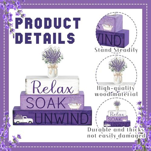 Cinnvoice 4 Pcs Lavender Bathroom Decor Farmhouse Bathroom Decoration Relax Soak Unwind Table Centerpiece Gift for Christmas Valentines Back to School - style: Lavender Relax Soak Unwind