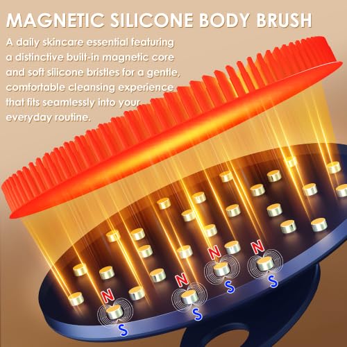 INNERNEED Magnetic Silicone Body Scrubber, Hygienic Shower Brush, Red | Gentle Exfoliating & Deep Cleansing Body Brush for Daily Shower, Skin Vitality - color: Red
