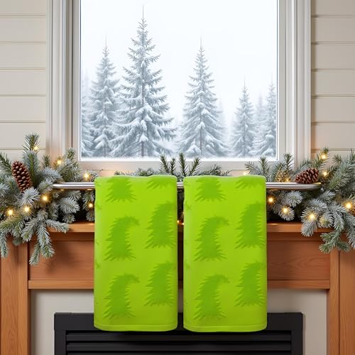 2 Pack Green Christmas Tree Hand Towels 100% Cotton Jacquard Holiday Kitchen Dish Towels Retro Neutral Funny Bathroom Towels Set Seasonal Xmas Winter Christmas Bathroom Housewarming Decor Gift - color: Funny Tree
