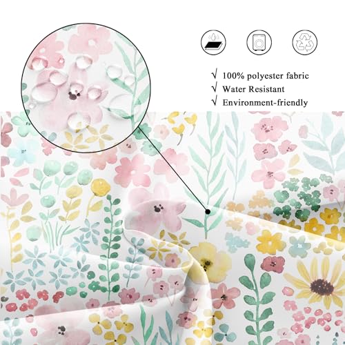 Riyidecor Sage Green Floral Shower Curtain for Bathroom Decor 72Wx72H Cute Boho Watercolor Plants Spring Girly Women Colorful Art Printed Fabric Polyester Waterproof 12 Pack Plastic Hook - color: G-green, size: 72"W x 72"L (Pack of 1)