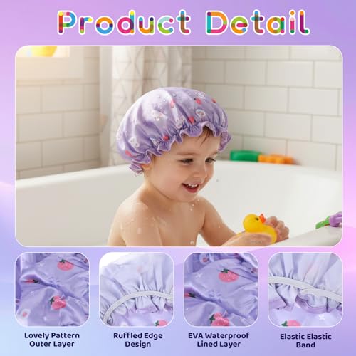 cobee Kids Shower Caps, Shower Cap for Kids, Waterproof Toddler Showers Caps Cute Rabbit Bonnets Reusable, Soft Kid Sleeping Cap for Daily Bath