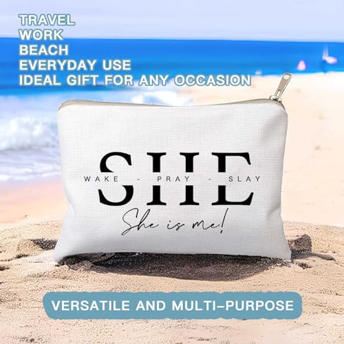She Wake Pray Slay Makeup Bag, Motivational Cosmetic Pouch for Women, I Am Strong Affirmation Makeup Case, Boss Girl Travel Toiletry Bag, Gift Idea for Her - color: She is me