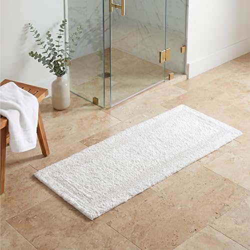 THE BEER VALLEY Reversible Bath Runner Rug 2x5 Feet - White | Cotton Absorbent Soft Runners for Bathroom, Washable Toilet Throw Thick Rugs - color: White, size: 2' x 5' (Rectangular)