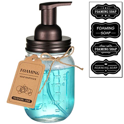 Amolliar Mason Jar Foaming Soap Dispenser, Rustproof Stainless Steel Lid, BPA Free Foam Pump, with Chalkboard Labels, Rustic Farmhouse Decor, Hand Soap Dispenser Bathroom Accessories, Bronze (1 Pack) - color: Bronze, size: 1 Pack