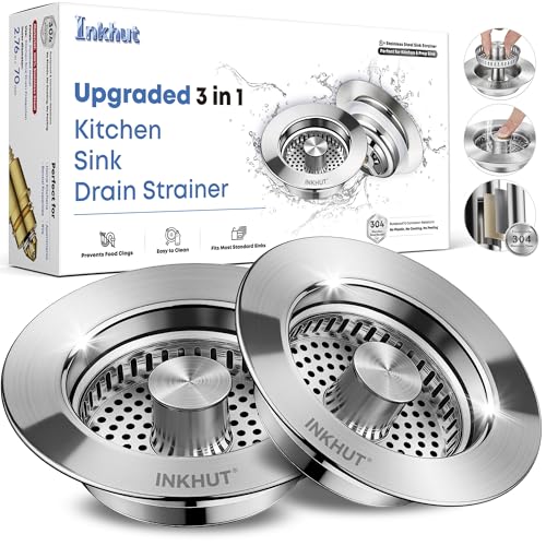 Upgraded 3 in 1 Kitchen Sink Drain Strainer - Stainless Steel Sink Stopper, Anti-Clogging Sink Food Catcher Basket, Fast Drainage Odor Filter Sink Plug for US Standard 3 1/2 inch Drain (Silver-2Pack) - color: Silver-2pack