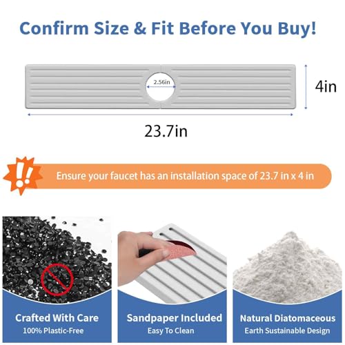 Stone Faucet Mat for Kitchen Sink, Water Absorbing Sink Water Splash Guard, Fast-Drying Kitchen Sink Faucet Mat, Durable Protector and Stone Drying Mat for Kitchen Counter Bathroom Sink - color: White Gray Style 3, size: 23.7" x 4"