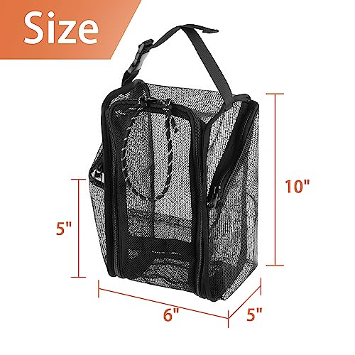Cosmos Mesh Shower Caddy Toiletry Organizer Hanging Shower Tote Bag, Quick Dry Shower Organizer Portable Bath Bag with Durable Zippers & Side Pockets for Travel, Gym, Swimming, Beach and Camp - color: Black