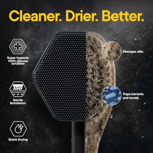 TOOLETRIES Silicone Back Scrubber for Shower, Bath Brush - Charcoal | Long ergonomic handle and non-slip grip make exfoliating hard-to-reach areas simple and comfortable. - color: Charcoal