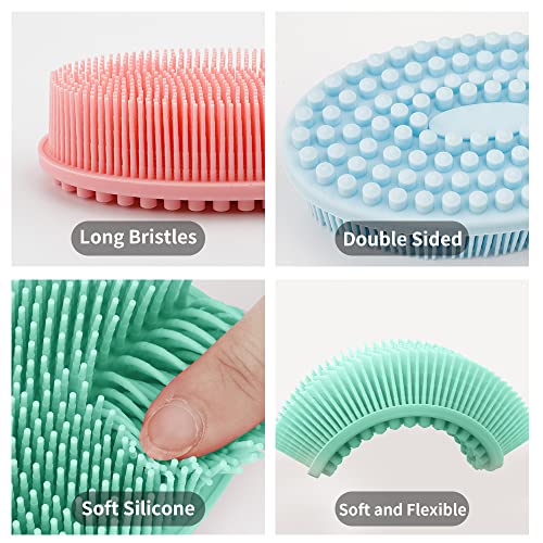 3 Pack Silicone Body Scrubber, Soft Silicone Loofah Exfoliating Body Scrubber, Silicone Body Brush Bath Shower Scrubber for Body, 2 in 1 Bath and Shampoo Wash Brush for Skin Exfoliation Men Women - size: Pink+Blue+Green